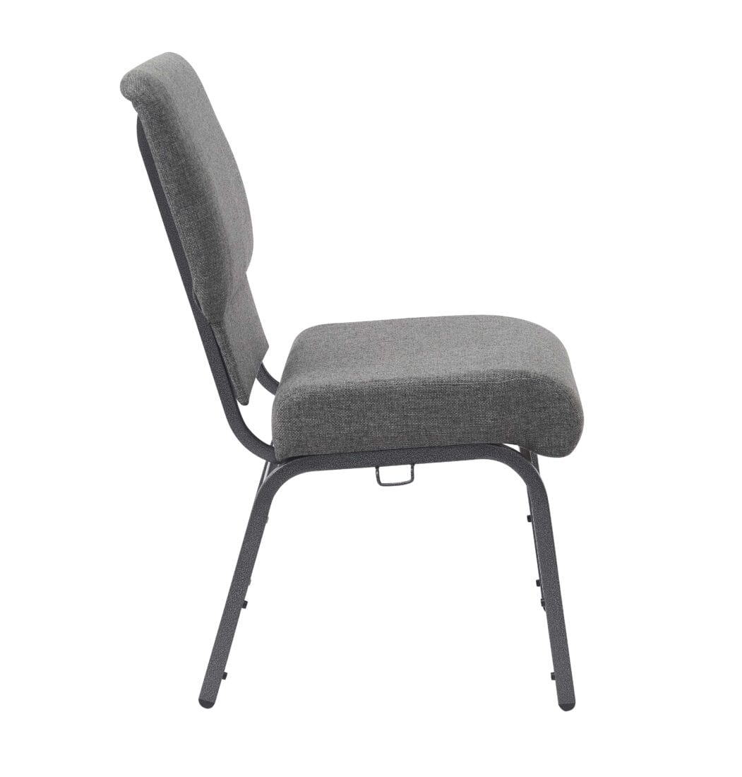 Chivari Gray Fabric Church Chair with Cut-Away Back 20.5" Wide Silver Vein Steel Frame CH20GRSV-ZF-T