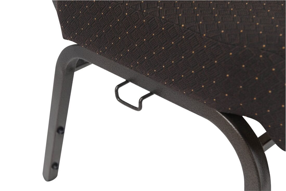 Chivari Walnut Church Chair with White Dot Fabric Cut-Away Back 20.5" Wide Gold Vein Steel Frame CH20WDGV-ZF-T