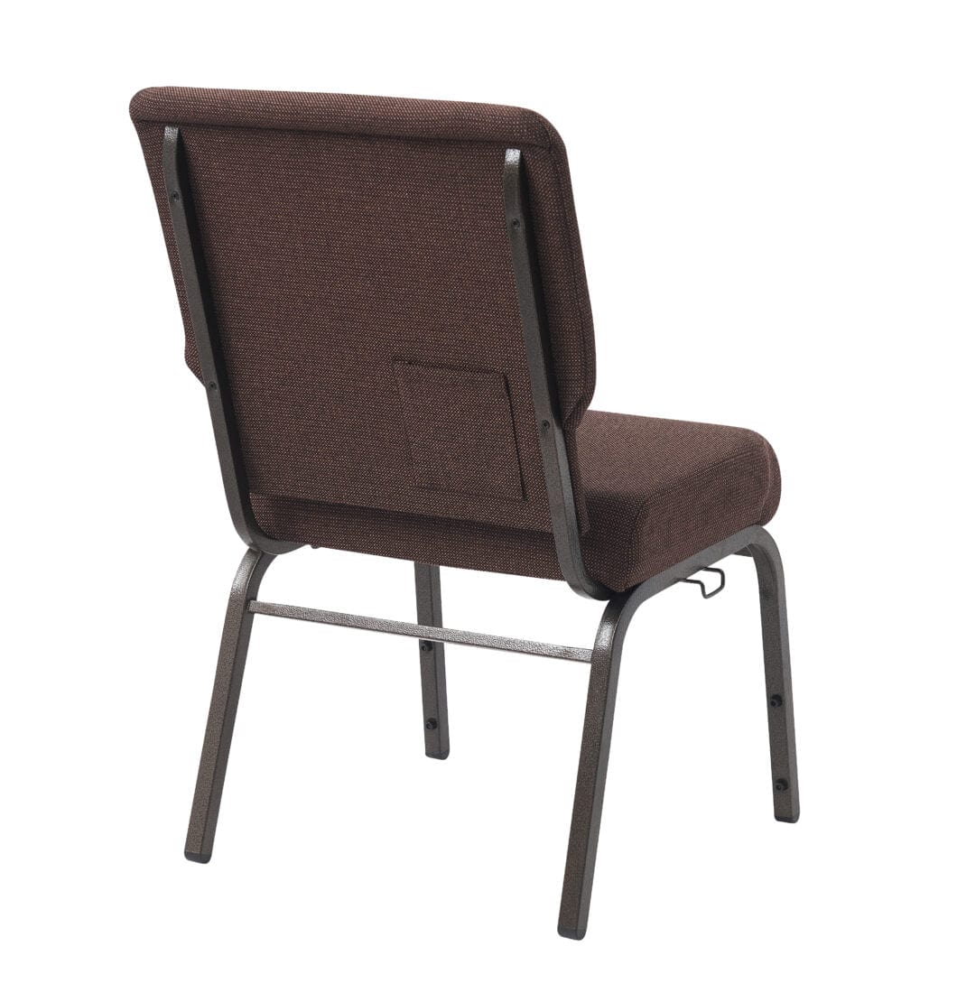 Chivari Espresso Fabric Church Chair with Cut-Away Back 20.5" Wide Gold Vein Steel Frame CH20EGV-ZF-T