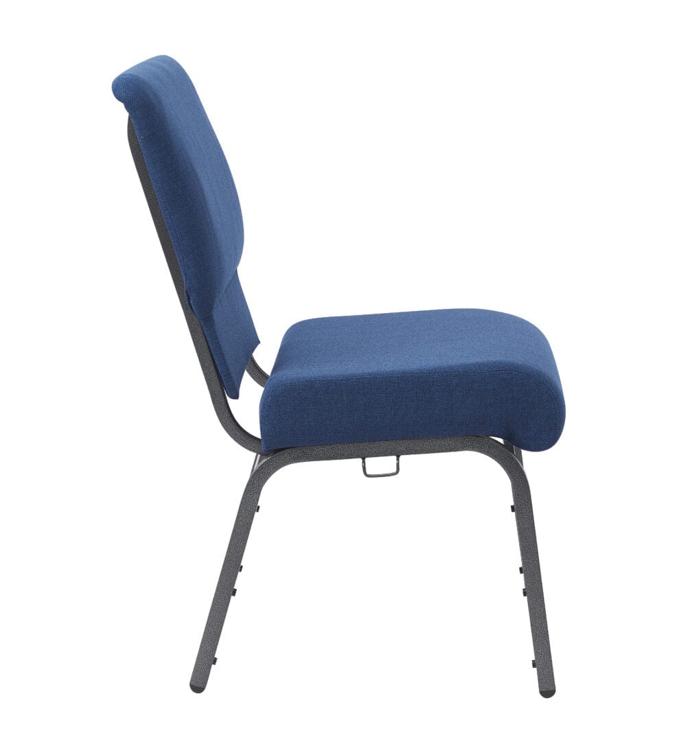 Chivari Indigo Fabric Church Chair with Cut-Away Back 20.5" Wide Silver Vein Steel Frame CH20IMSV-ZF-T