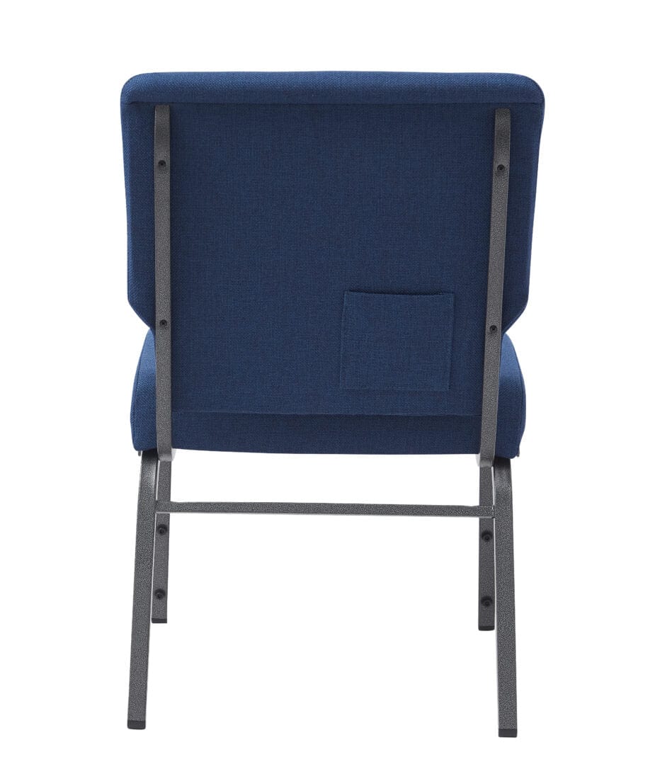 Chivari Indigo Fabric Church Chair with Cut-Away Back 20.5" Wide Silver Vein Steel Frame CH20IMSV-ZF-T