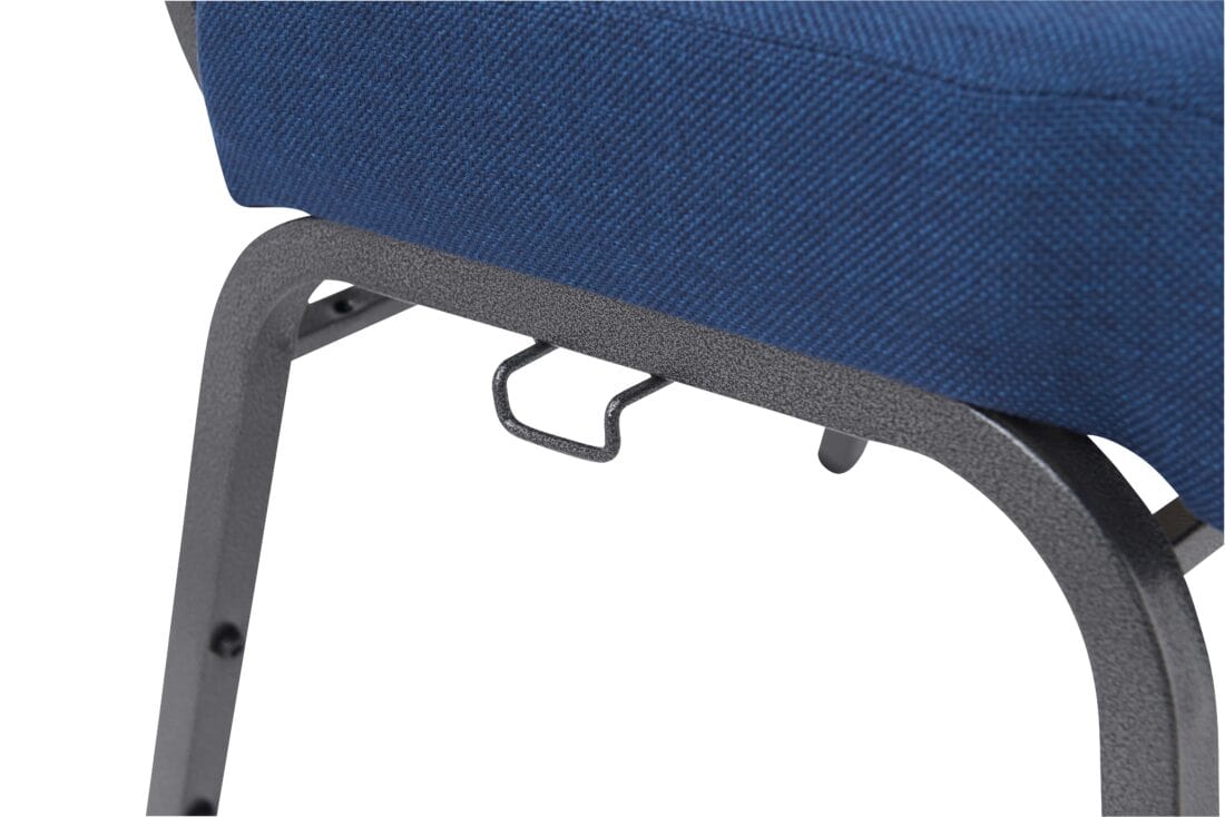 Chivari Indigo Fabric Church Chair with Cut-Away Back 20.5" Wide Silver Vein Steel Frame CH20IMSV-ZF-T