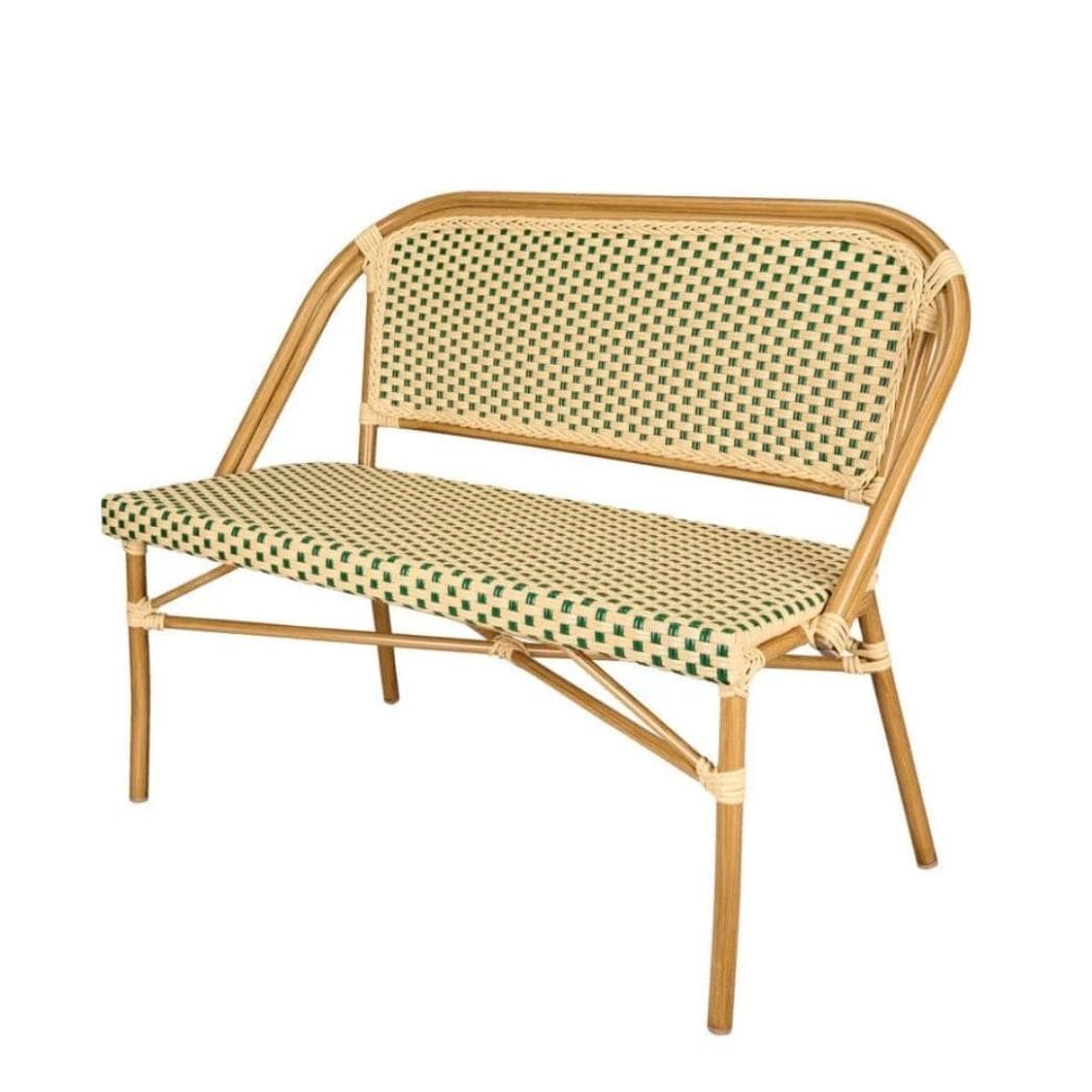 Toulouse Beige on Green French Bistro Set with 48x36" Table and 2 Benches FBK-BG-4836X2B