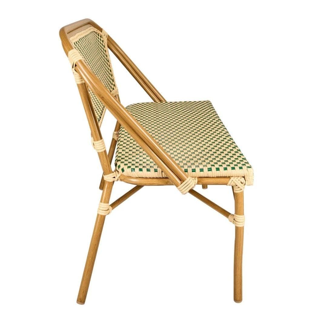 Toulouse Beige on Green French Bistro Set with 48x36" Table and 2 Benches FBK-BG-4836X2B