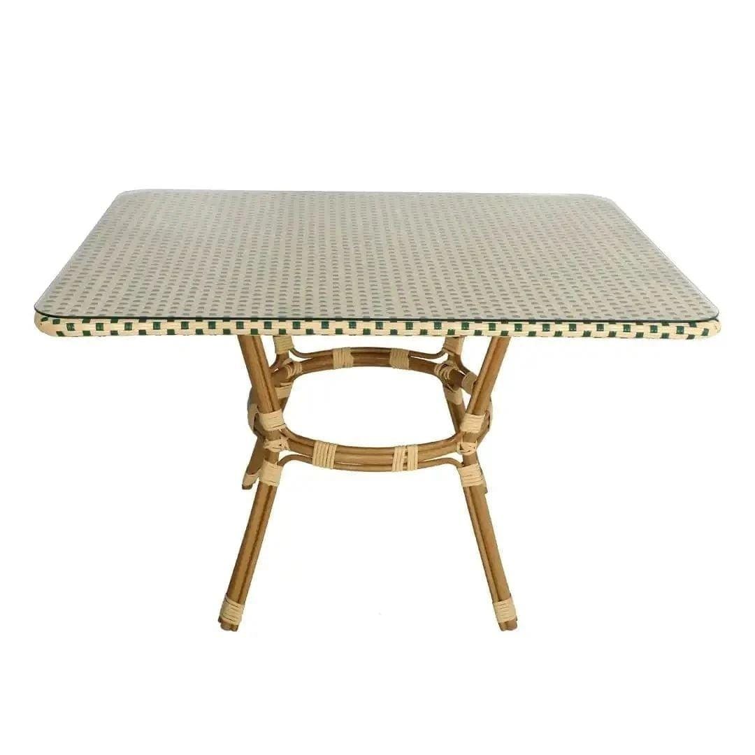 Toulouse Beige on Green French Bistro Set with 48x36" Table and 2 Benches FBK-BG-4836X2B