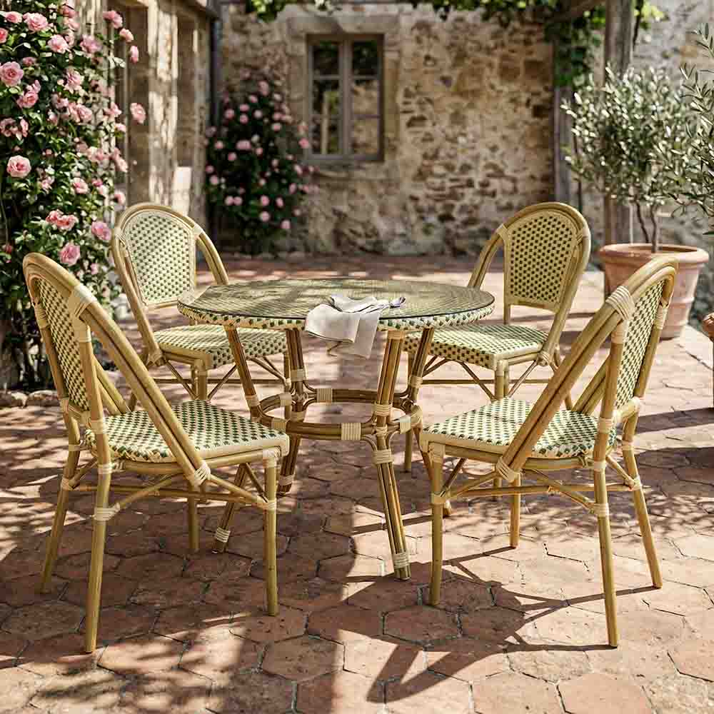 Toulouse Beige and Green French Bistro Set Includes 40" Table and 4 Chairs FBK-BG-W4-AX
