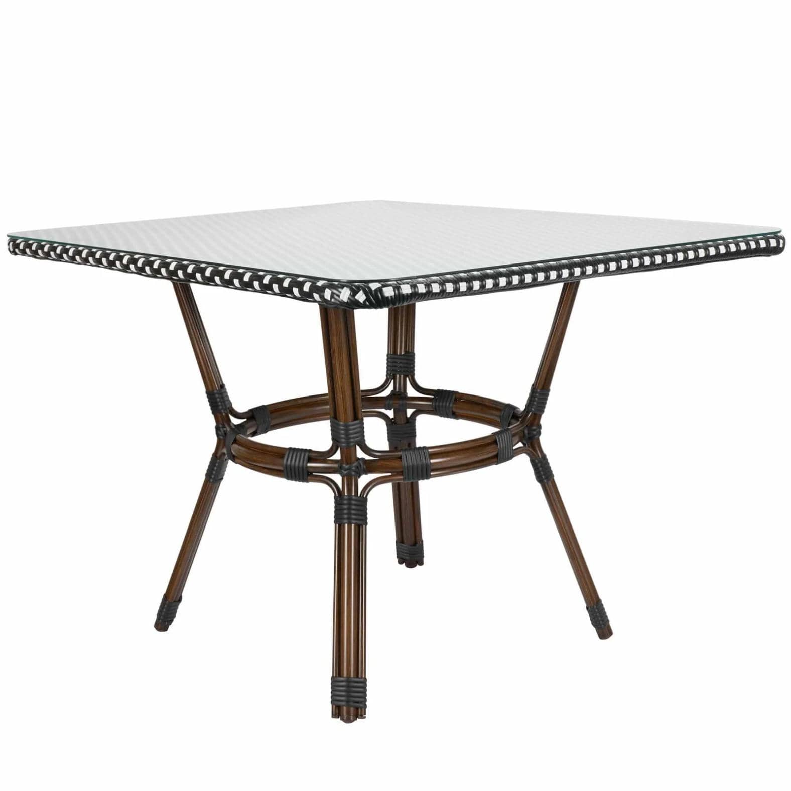 Toulouse Black on White French Bistro Set with 48x36" Table and 2 Benches FBK-BLA-4836X2B