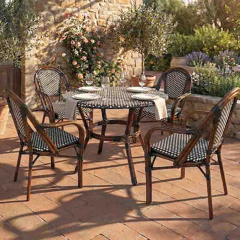 Toulouse Black and White French Bistro Set Includes 40" Table and 4 Chairs with Arms FBK-BLA-ABLA4-AX