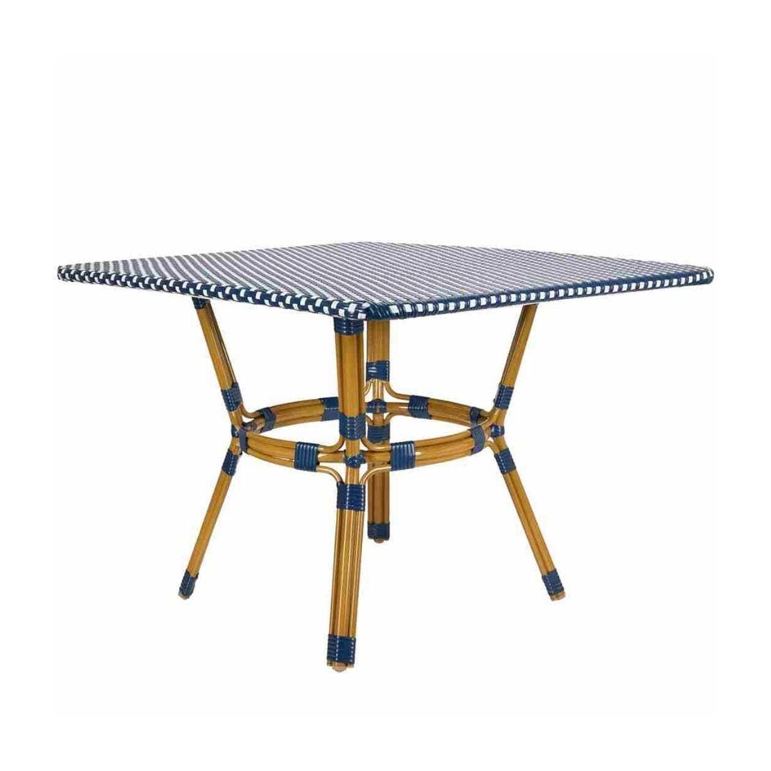 Toulouse Blue on White French Bistro Set with 48"x36" Table and 2 Benches FBK-BLU-4836X2B