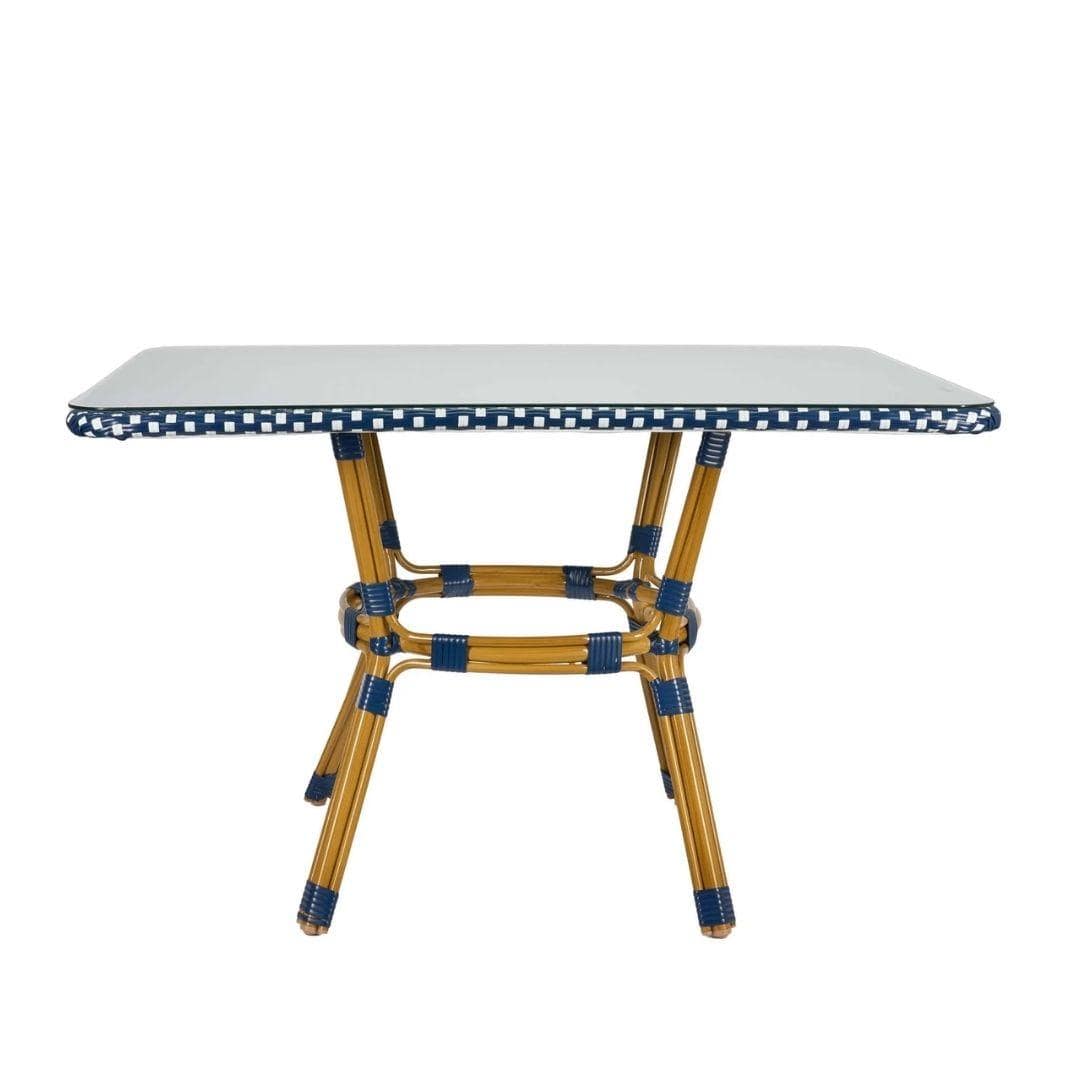 Toulouse Blue on White French Bistro Set with 48"x36" Table and 2 Benches FBK-BLU-4836X2B