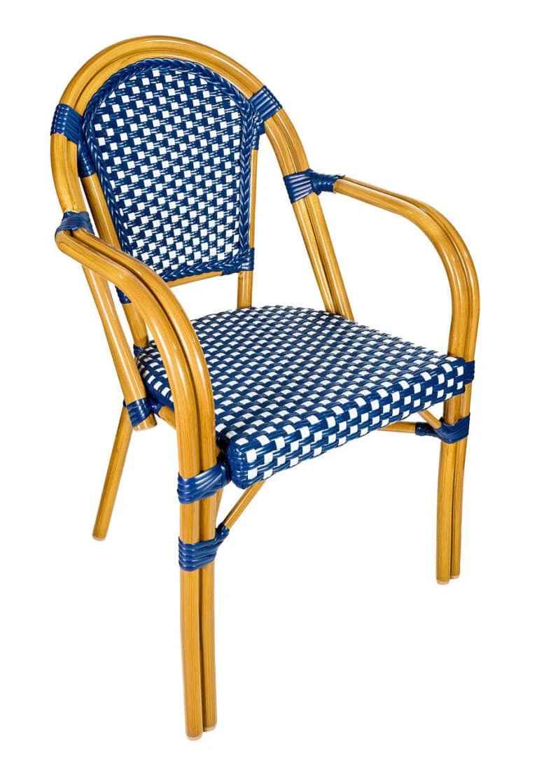 Toulouse Blue and White French Bistro Set Includes 40" Table and 4 Chairs with Arms FBK-BLU-ABLU4-AX