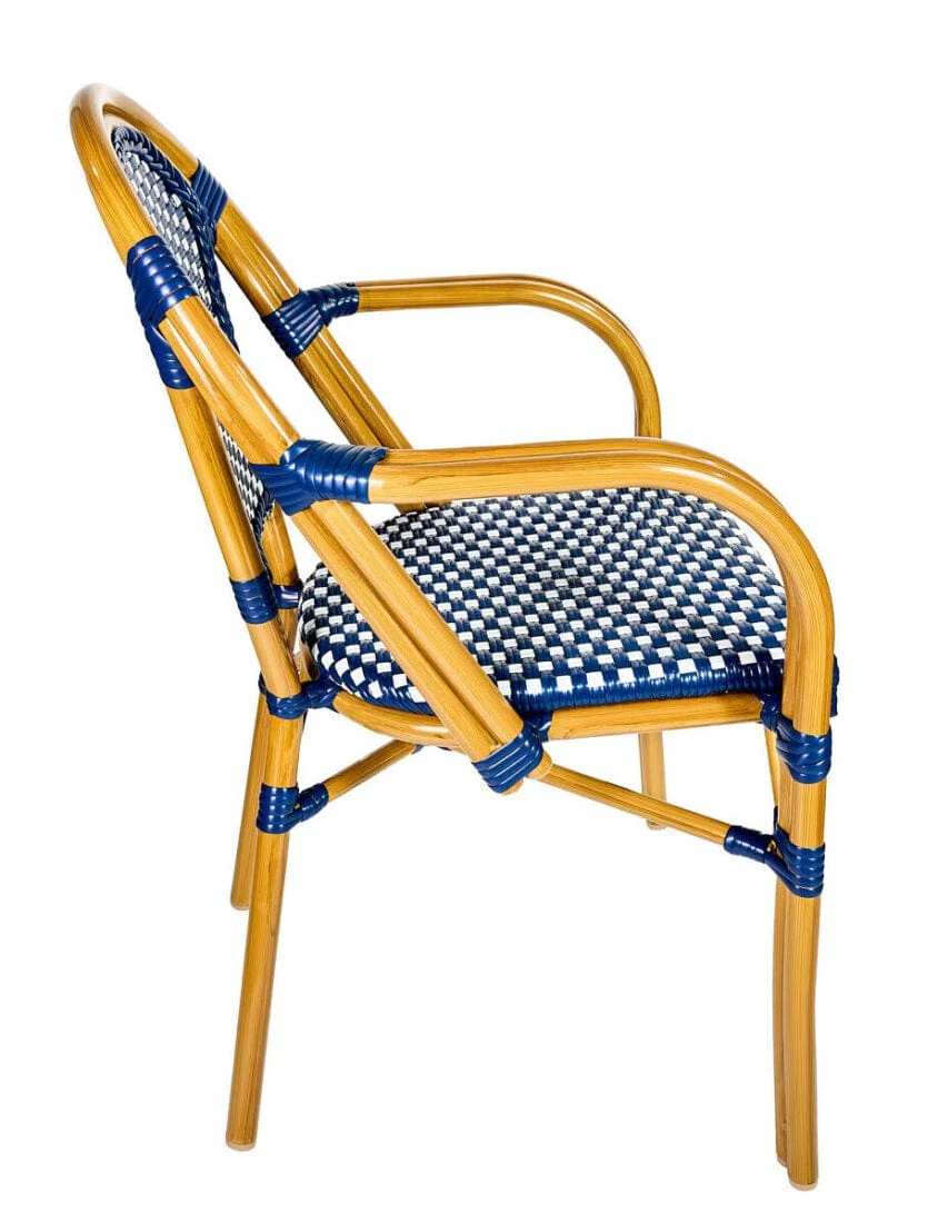 Toulouse Blue and White French Bistro Set Includes 40" Table and 4 Chairs with Arms FBK-BLU-ABLU4-AX
