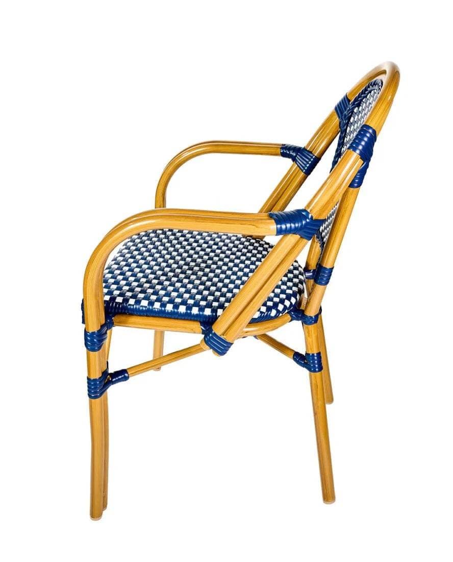 Toulouse Blue and White French Bistro Set Includes 40" Table and 4 Chairs with Arms FBK-BLU-ABLU4-AX