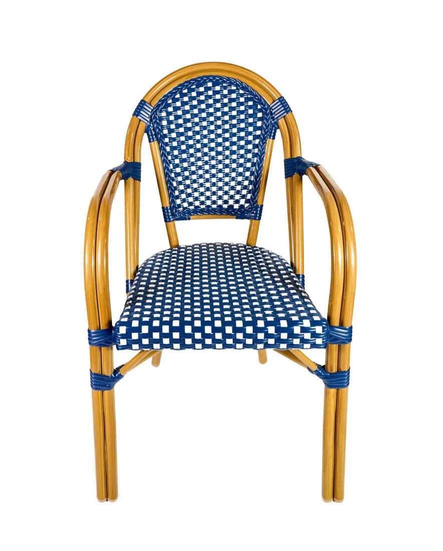 Toulouse Blue and White French Bistro Set Includes 40" Table and 4 Chairs with Arms FBK-BLU-ABLU4-AX