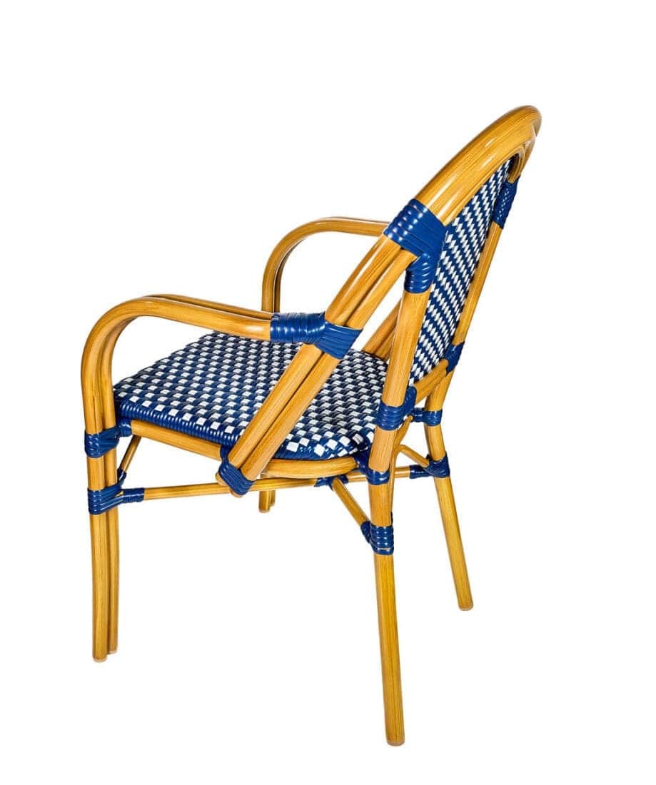 Toulouse Blue and White French Bistro Set Includes 40" Table and 4 Chairs with Arms FBK-BLU-ABLU4-AX