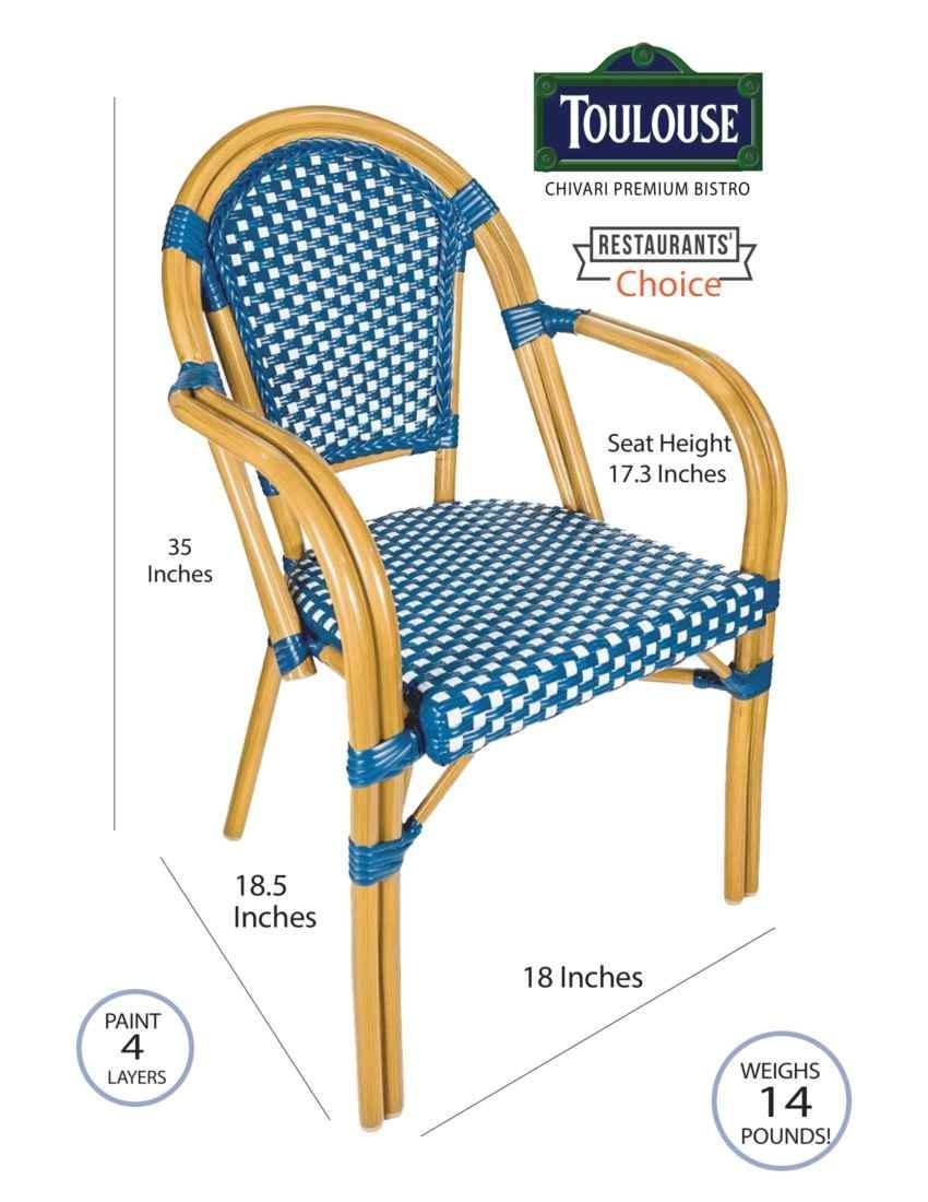 Toulouse Blue and White French Bistro Set Includes 40" Table and 4 Chairs with Arms FBK-BLU-ABLU4-AX