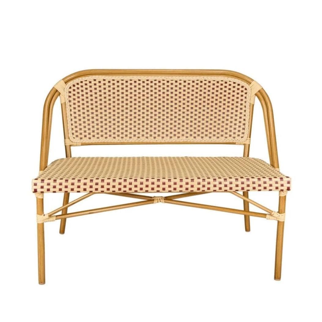 Toulouse Beige on Maroon French Bistro Set with 48"x36" Table and 2 Benches FBK-BM-4836X2B