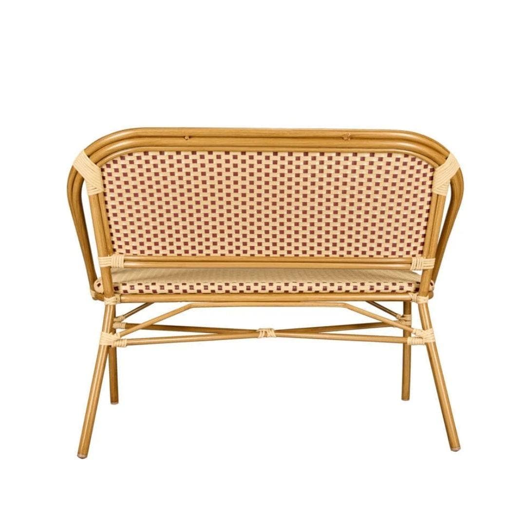 Toulouse Beige on Maroon French Bistro Set with 48"x36" Table and 2 Benches FBK-BM-4836X2B
