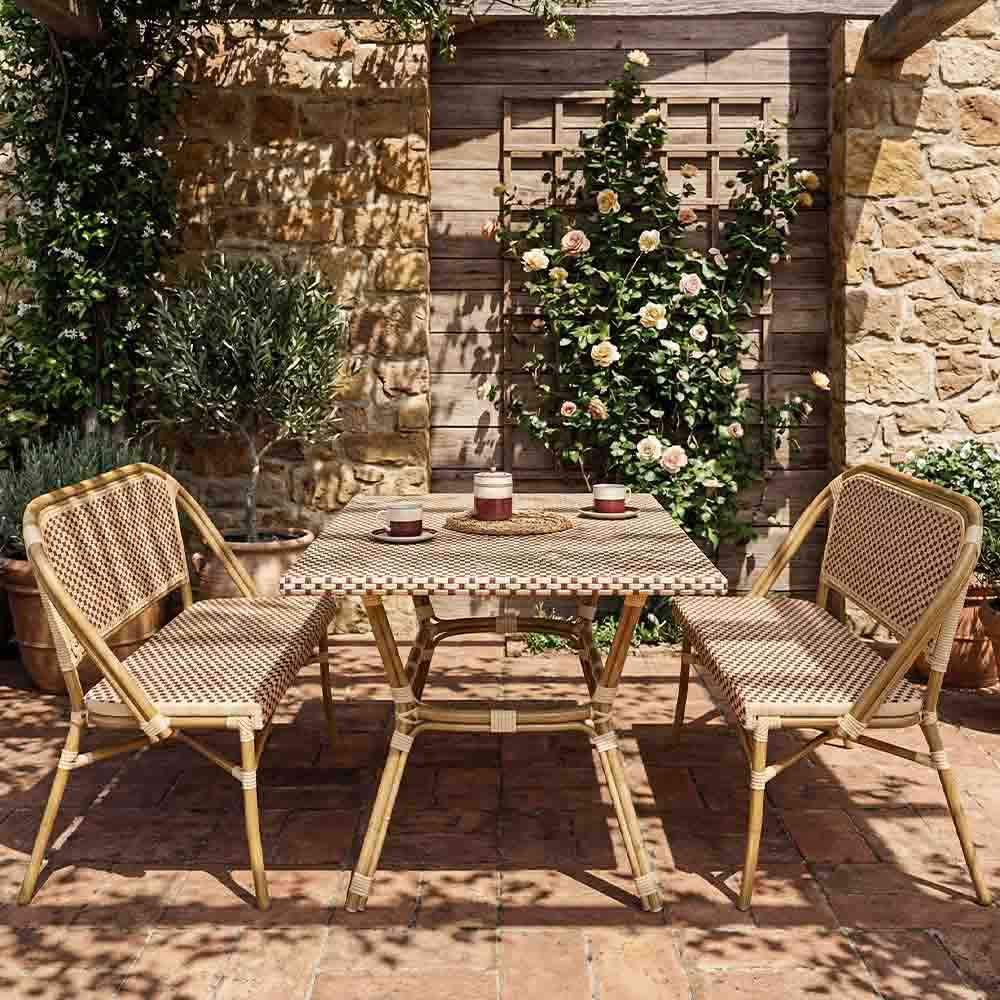 Toulouse Beige on Maroon French Bistro Set with 48"x36" Table and 2 Benches FBK-BM-4836X2B
