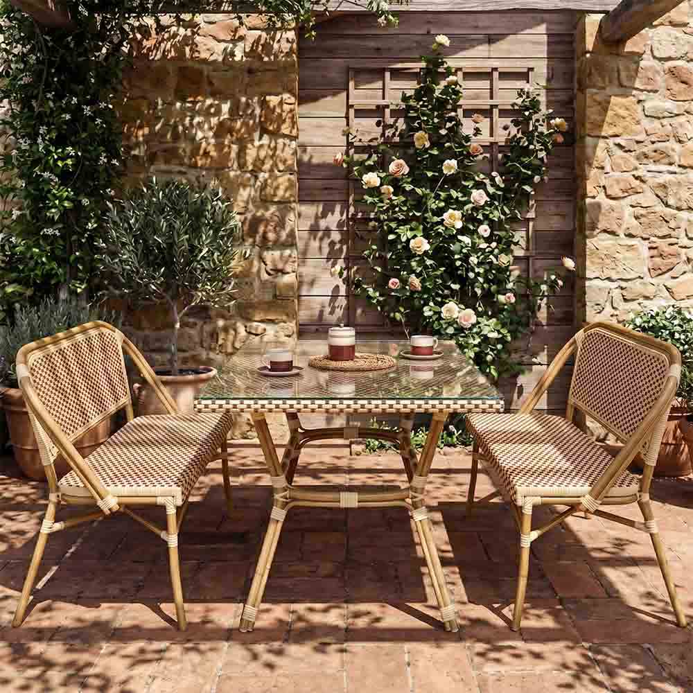 Toulouse Beige on Maroon French Bistro Set with 48"x36" Table and 2 Benches FBK-BM-4836X2B