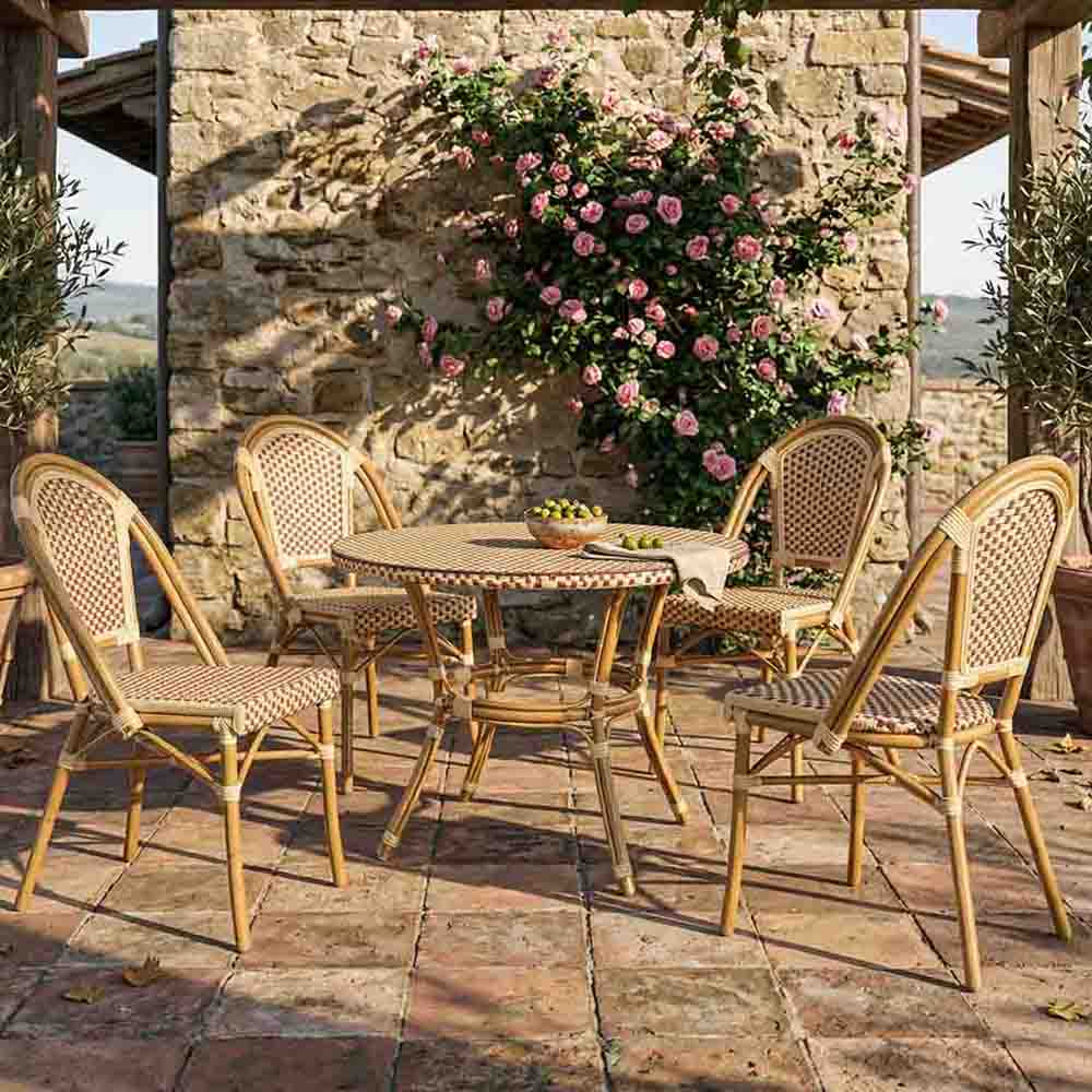 Toulouse Beige and Maroon French Bistro Set Includes 40" Table and 4 Chairs FBK-BM-WM4-AX