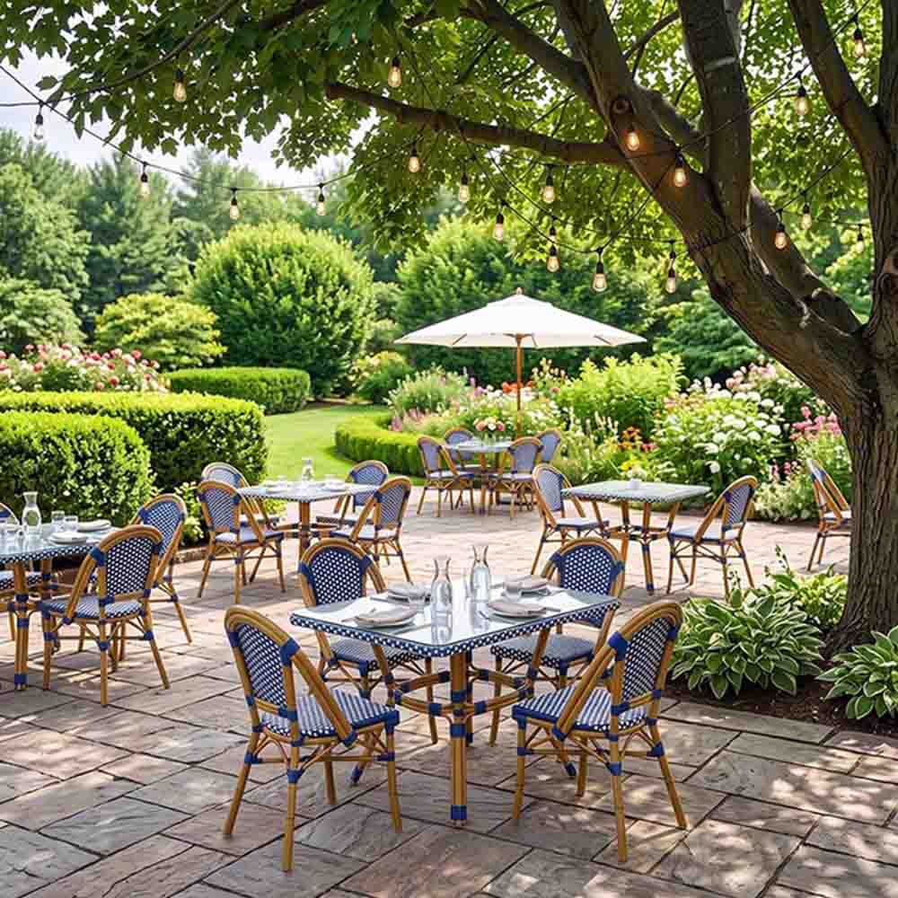 Toulouse Blue and White French Bistro Patio Dining Chair CBPBLU-AX-T