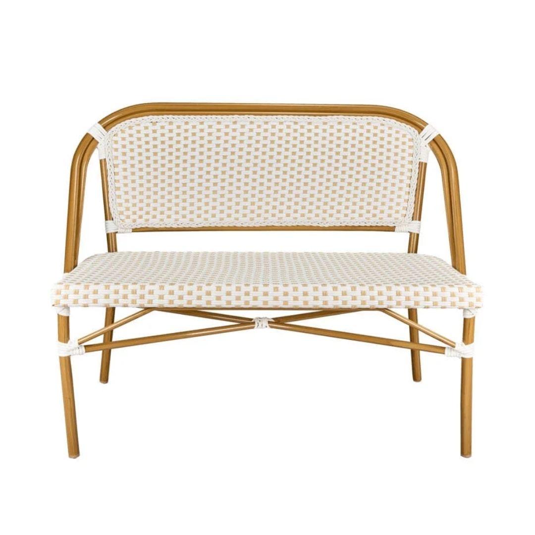 Toulouse White on Beige French Bistro Set with 48"x36" Table and 2 Benches FBK-WB-4836X2B