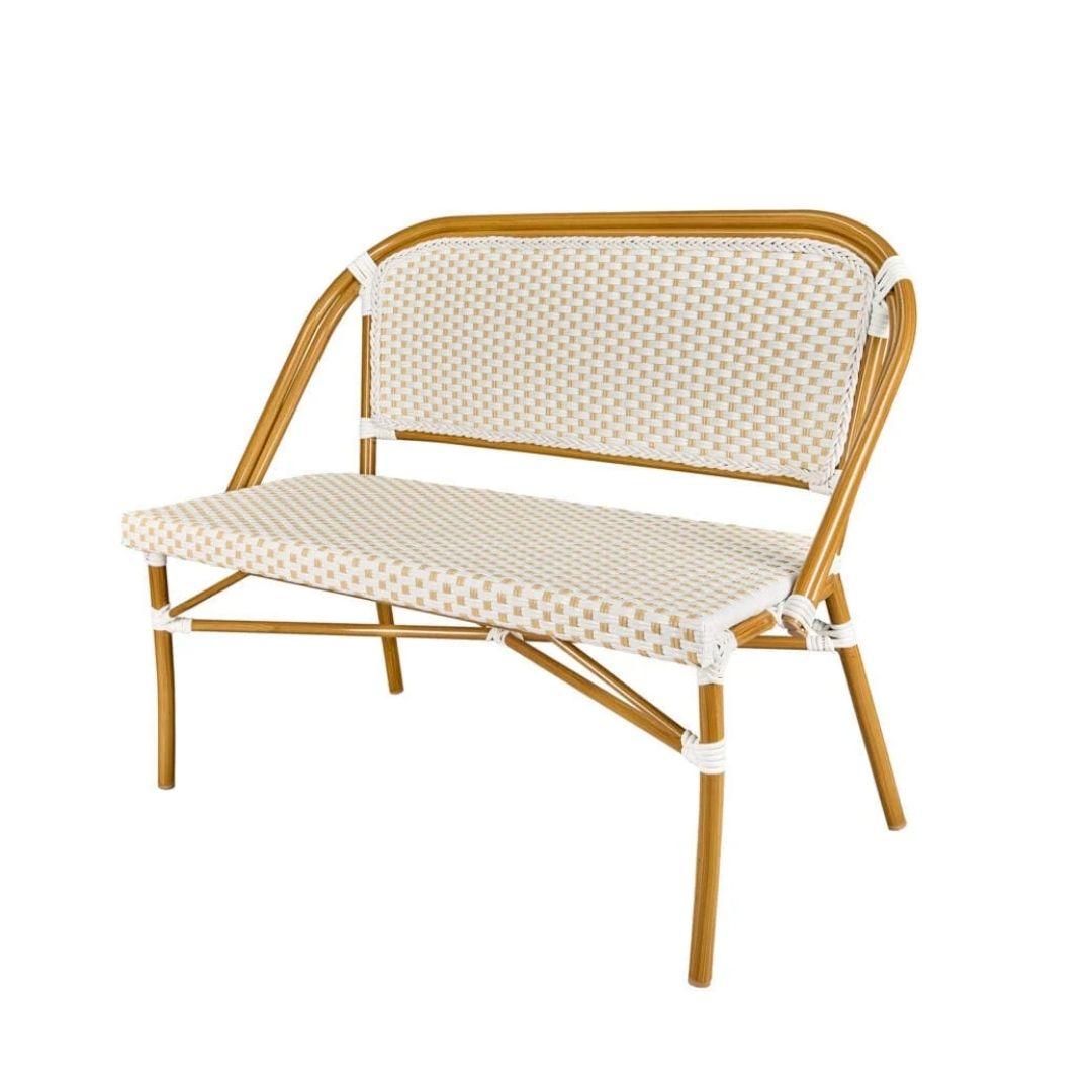 Toulouse White on Beige French Bistro Set with 48"x36" Table and 2 Benches FBK-WB-4836X2B