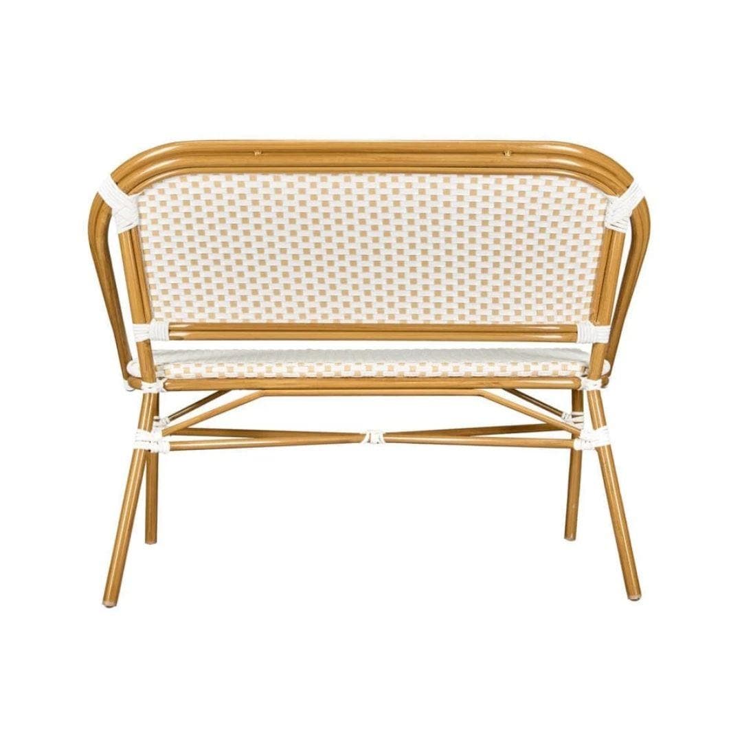 Toulouse White on Beige French Bistro Set with 48"x36" Table and 2 Benches FBK-WB-4836X2B