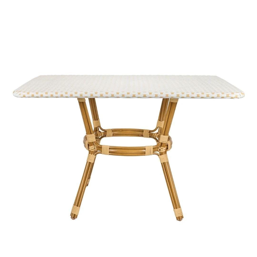 Toulouse White on Beige French Bistro Set with 48"x36" Table and 2 Benches FBK-WB-4836X2B