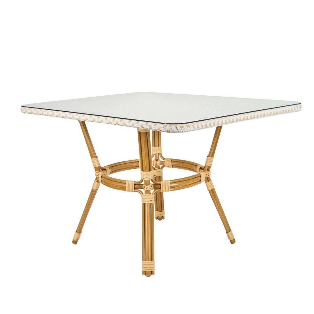 Toulouse White on Beige French Bistro Set with 48"x36" Table and 2 Benches FBK-WB-4836X2B