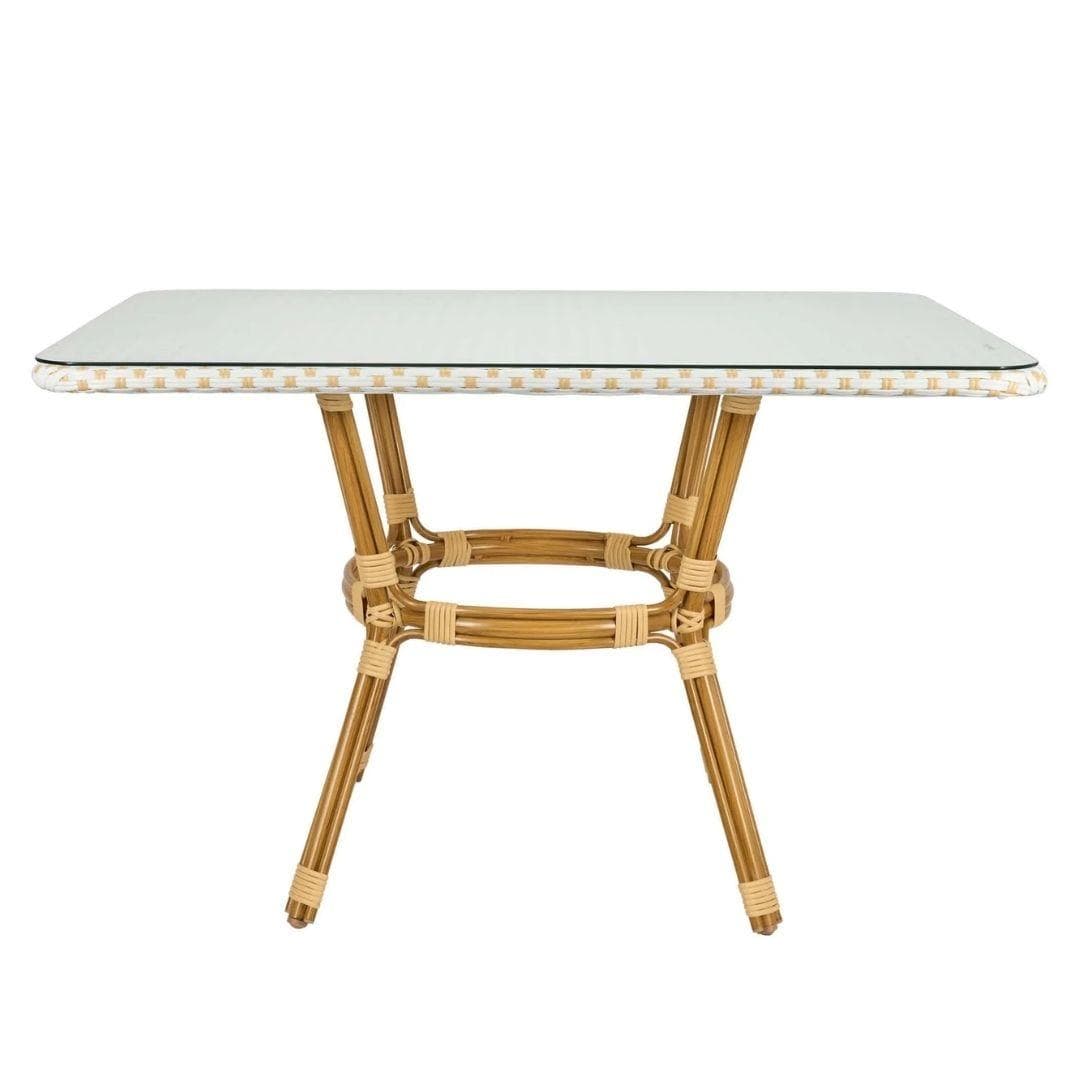 Toulouse White on Beige French Bistro Set with 48"x36" Table and 2 Benches FBK-WB-4836X2B