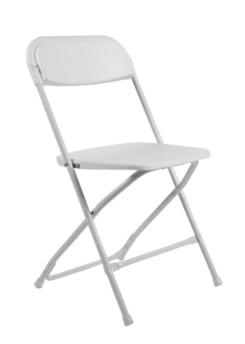 Chivari 100 Person Value Event Package:  100 Folding Poly Chairs + 12 Heavy Duty Plastic 60" Round Folding Tables PACK100CFPW1260RD-CXAX-T