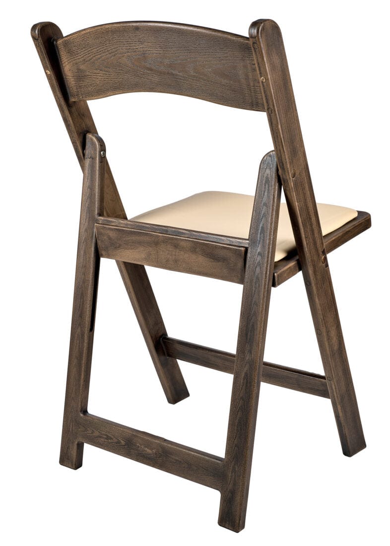 Chivari Fruitwood Resin WoodGrain™ Folding Chair with Tan Cushion CFRFB-I-AX-T
