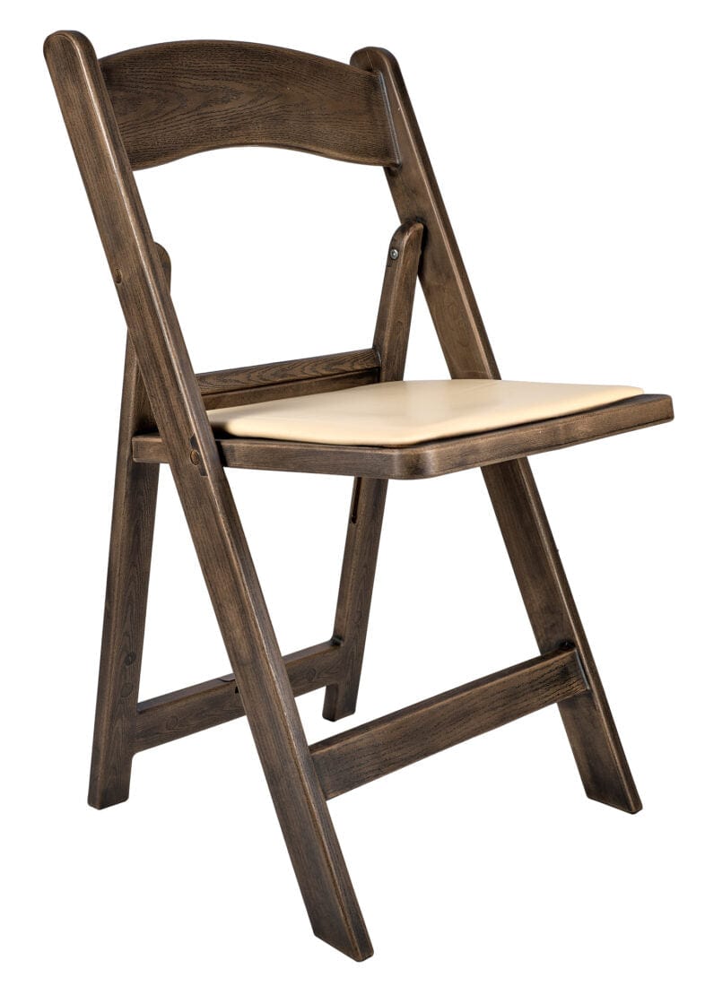 Chivari Fruitwood Resin WoodGrain™ Folding Chair with Tan Cushion CFRFB-I-AX-T
