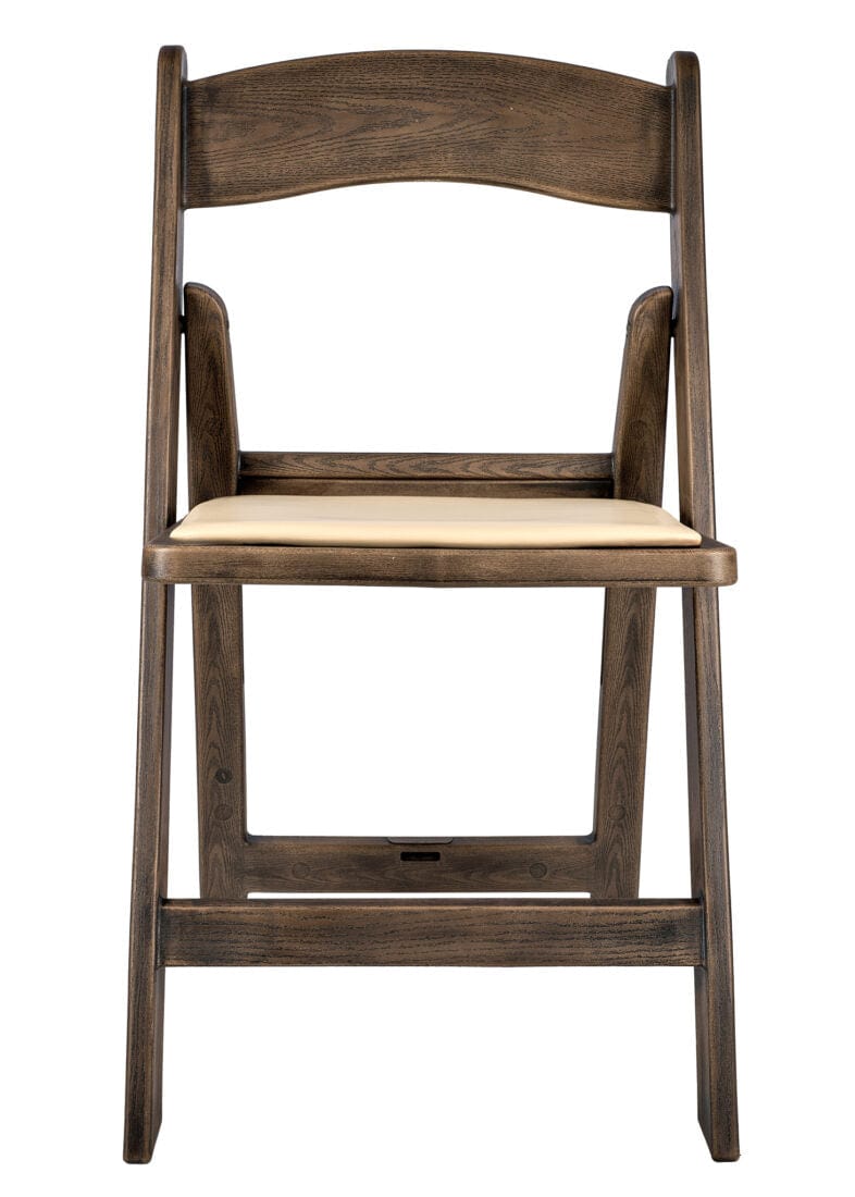 Chivari Fruitwood Resin WoodGrain™ Folding Chair with Tan Cushion CFRFB-I-AX-T