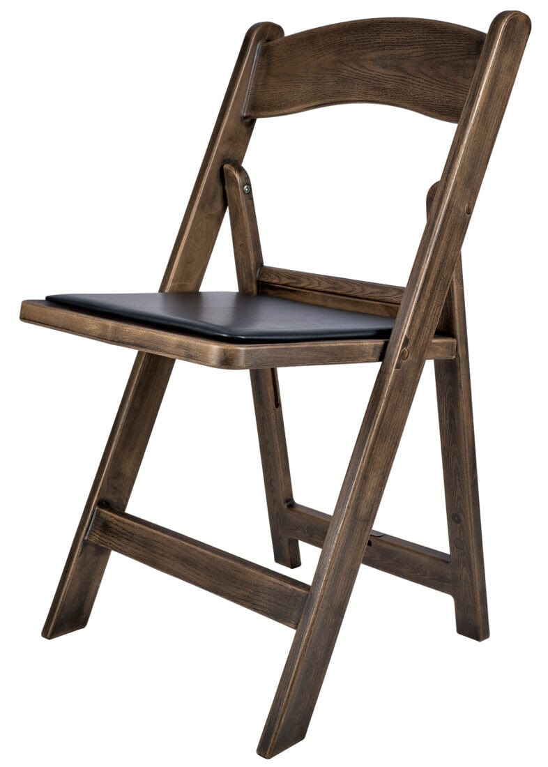 Chivari Fruitwood Resin WoodGrain™ Folding Chair with Black Cushion CFRFB-B-AX-T