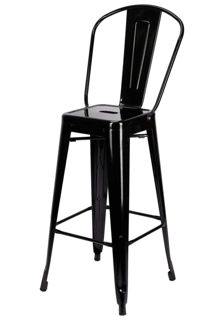 Chivari Black Hi Gloss Tolix Style Metal Barstool with Back BTBMB-AX-T
