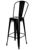 Chivari Black Hi Gloss Tolix Style Metal Barstool with Back BTBMB-AX-T
