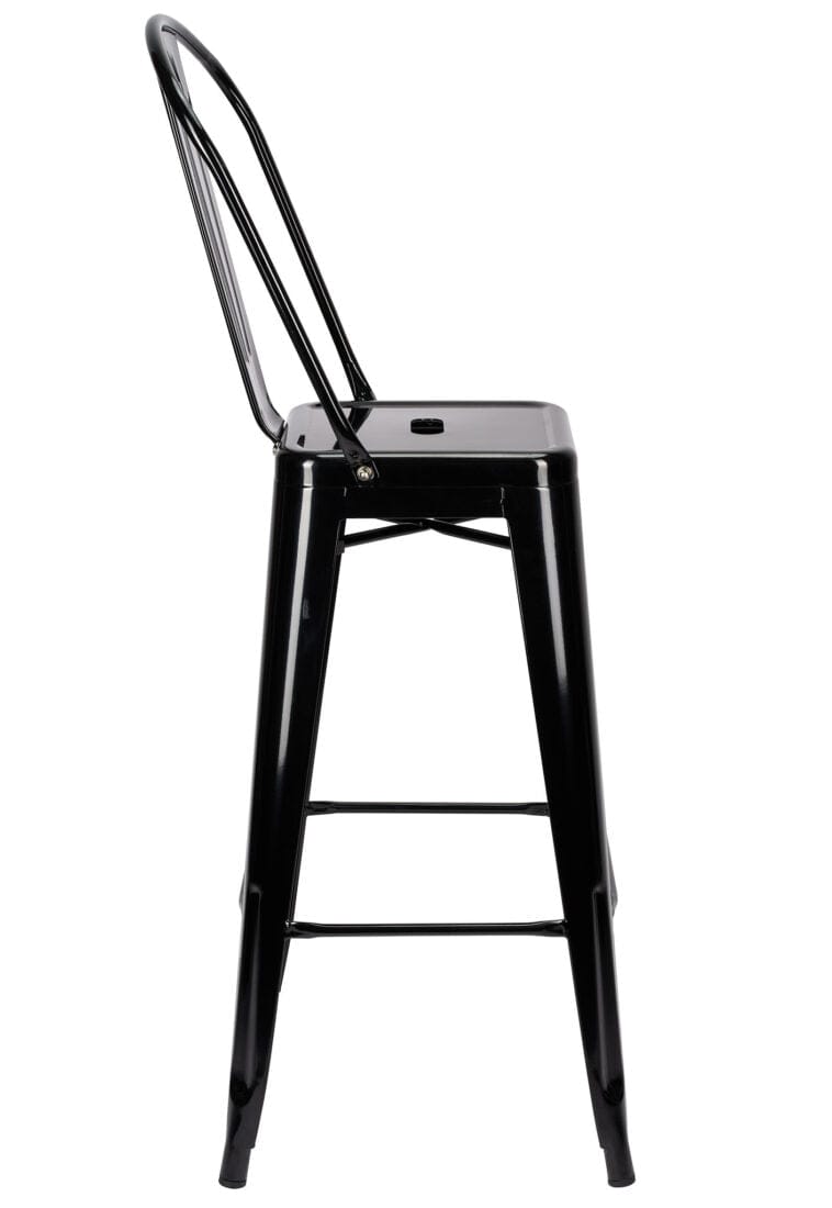 Chivari Black Hi Gloss Tolix Style Metal Barstool with Back BTBMB-AX-T