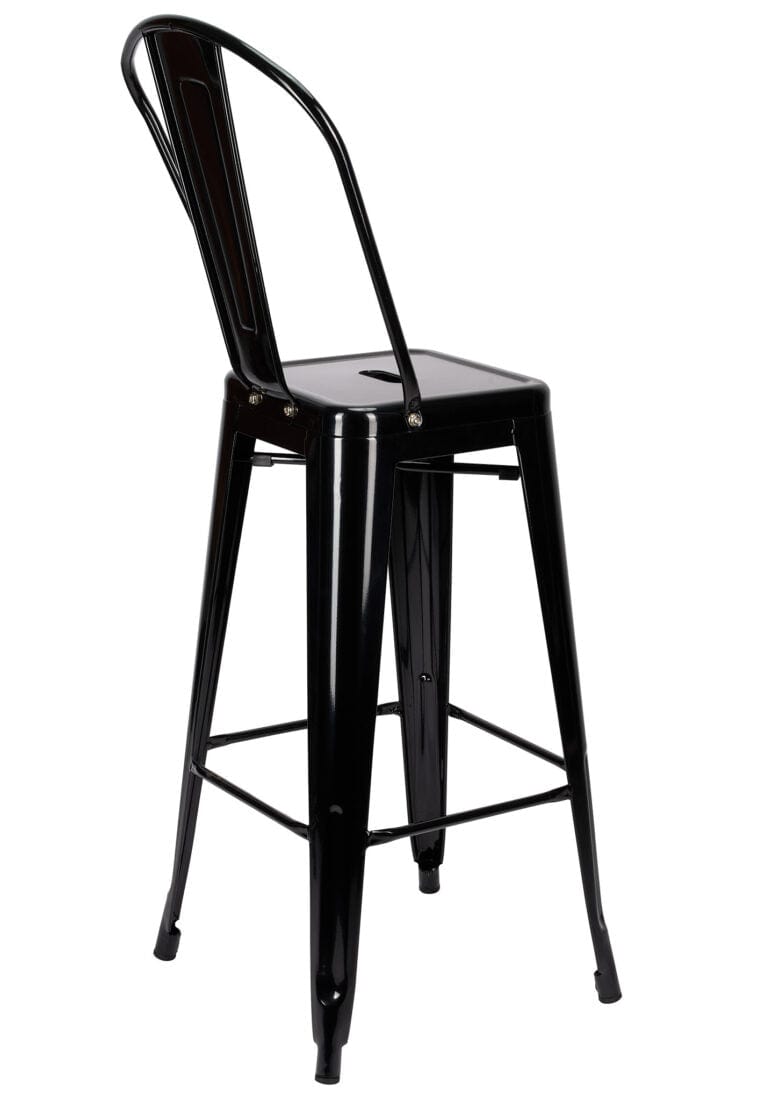 Chivari Black Hi Gloss Tolix Style Metal Barstool with Back BTBMB-AX-T