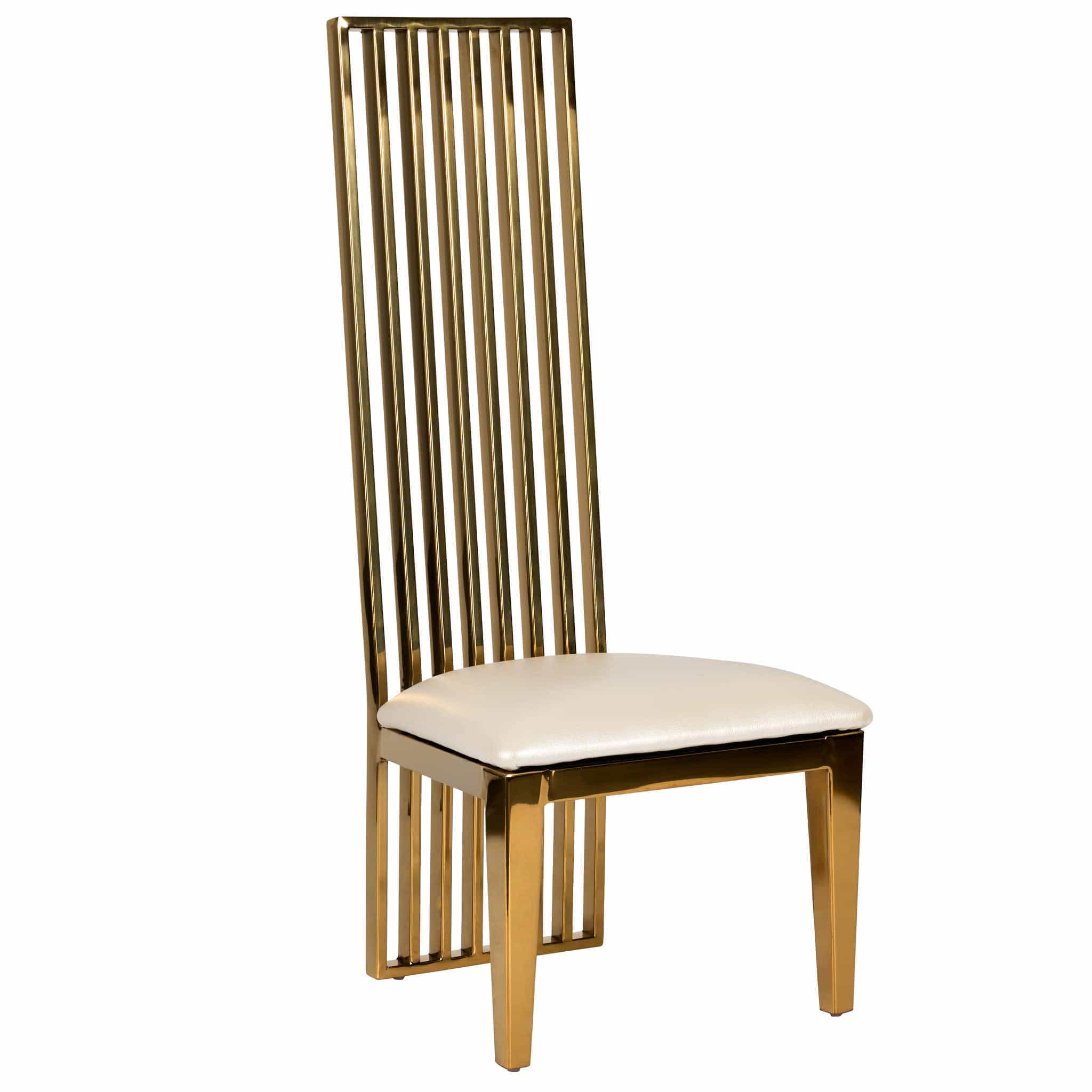Chivari Kids Gold Frame High Back Stainless Steel Chair with White Vinyl Cushion CHBSSG-KID-AX-T