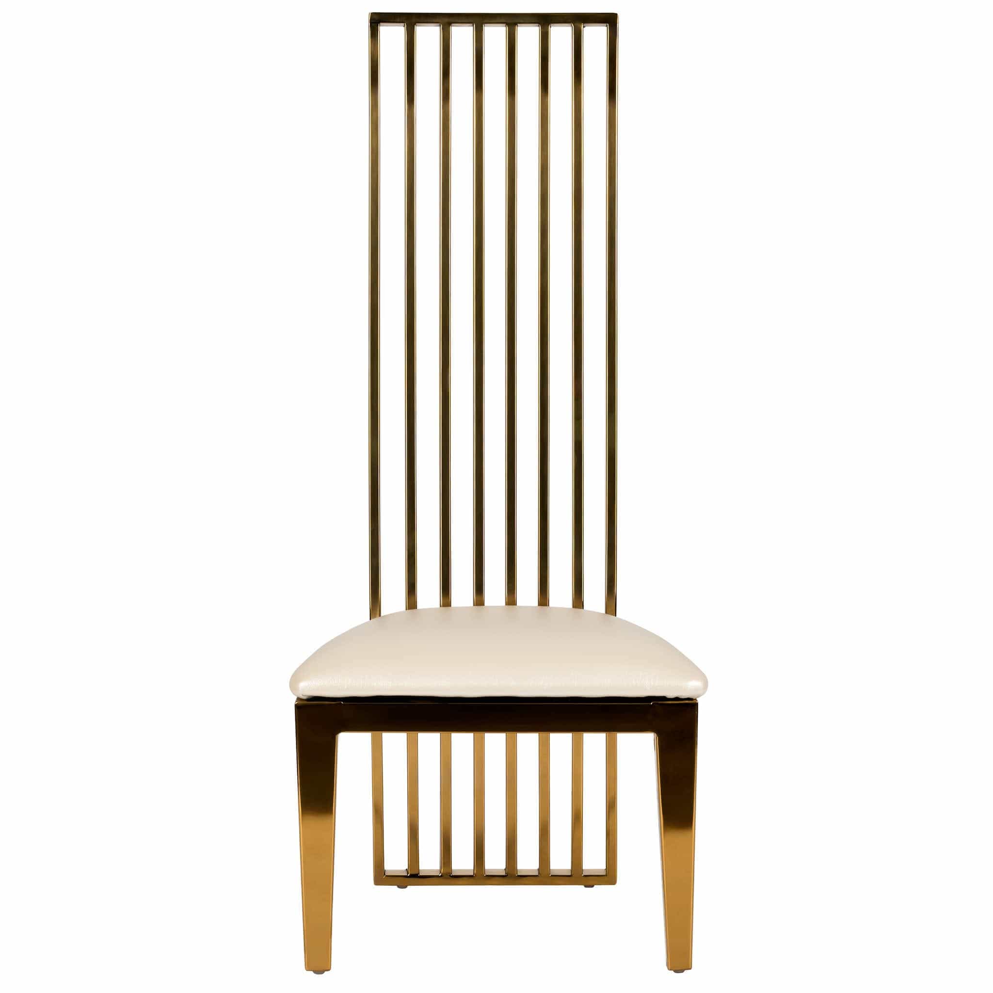 Chivari Kids Gold Frame High Back Stainless Steel Chair with White Vinyl Cushion CHBSSG-KID-AX-T