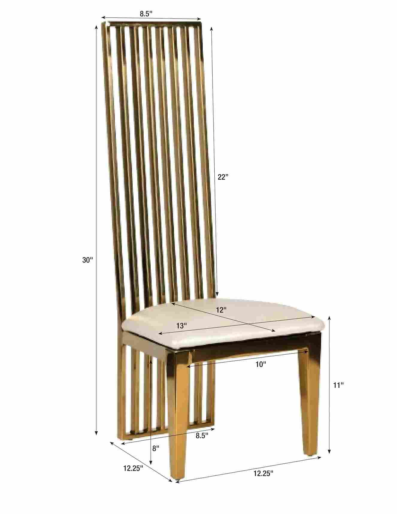 Chivari Kids Gold Frame High Back Stainless Steel Chair with White Vinyl Cushion CHBSSG-KID-AX-T