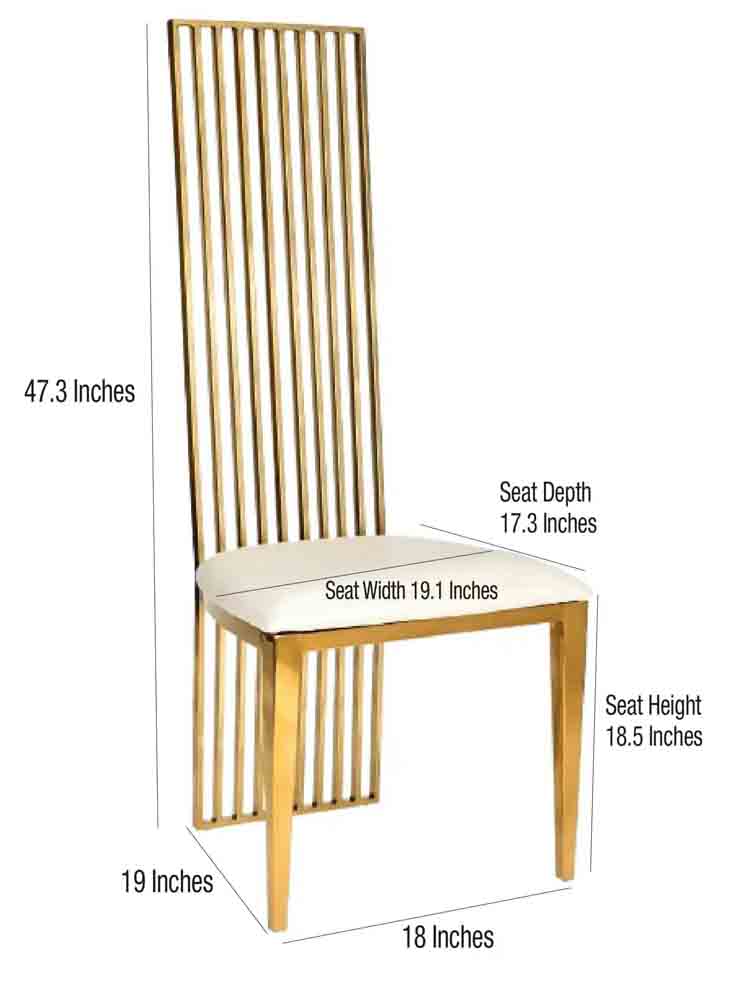 Chivari Gold Stainless Steel High Back Chair, Gold Frame, White Vinyl Seat CHBSSG-AX-T