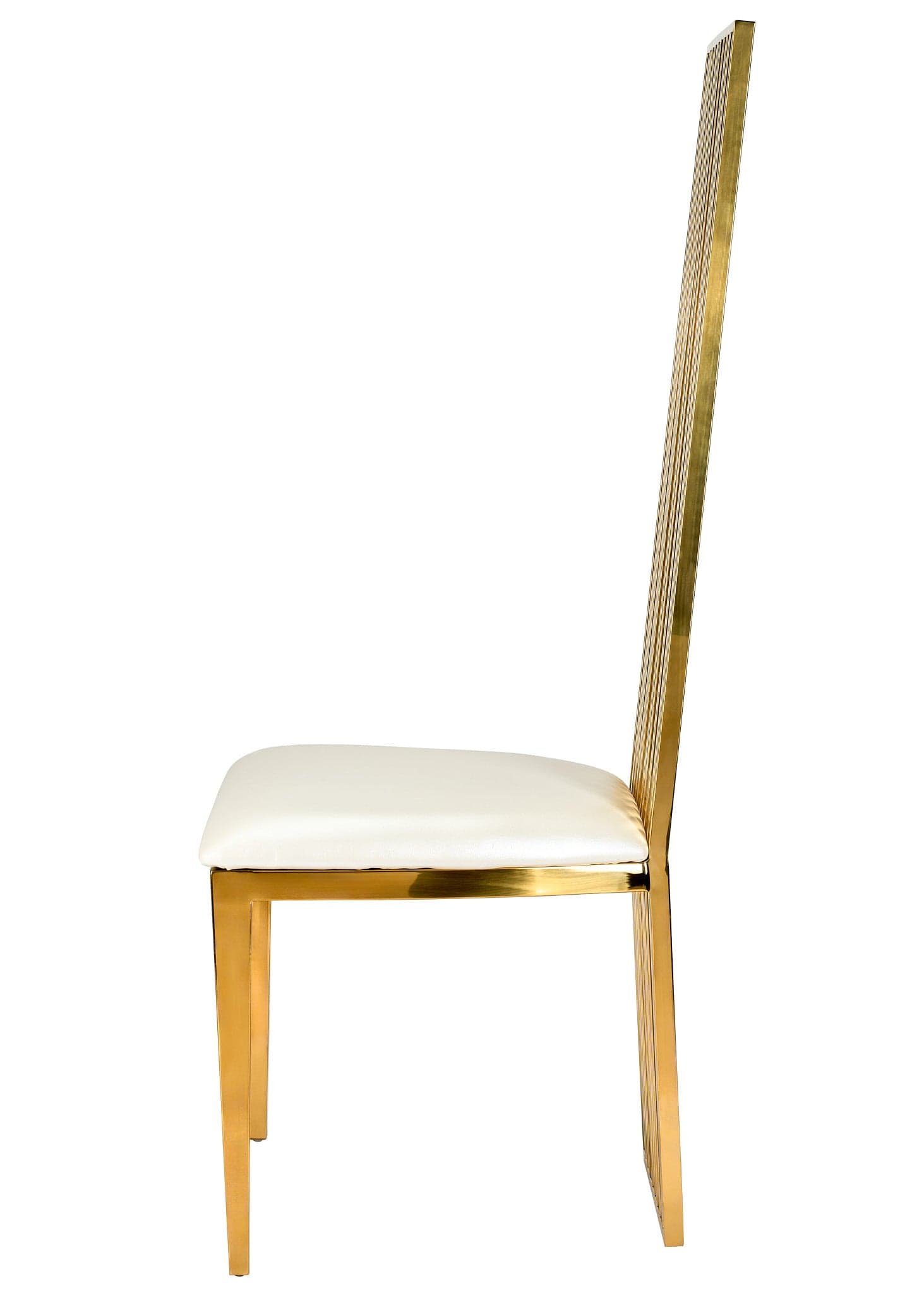 Chivari Gold Stainless Steel High Back Chair, Gold Frame, White Vinyl Seat CHBSSG-AX-T