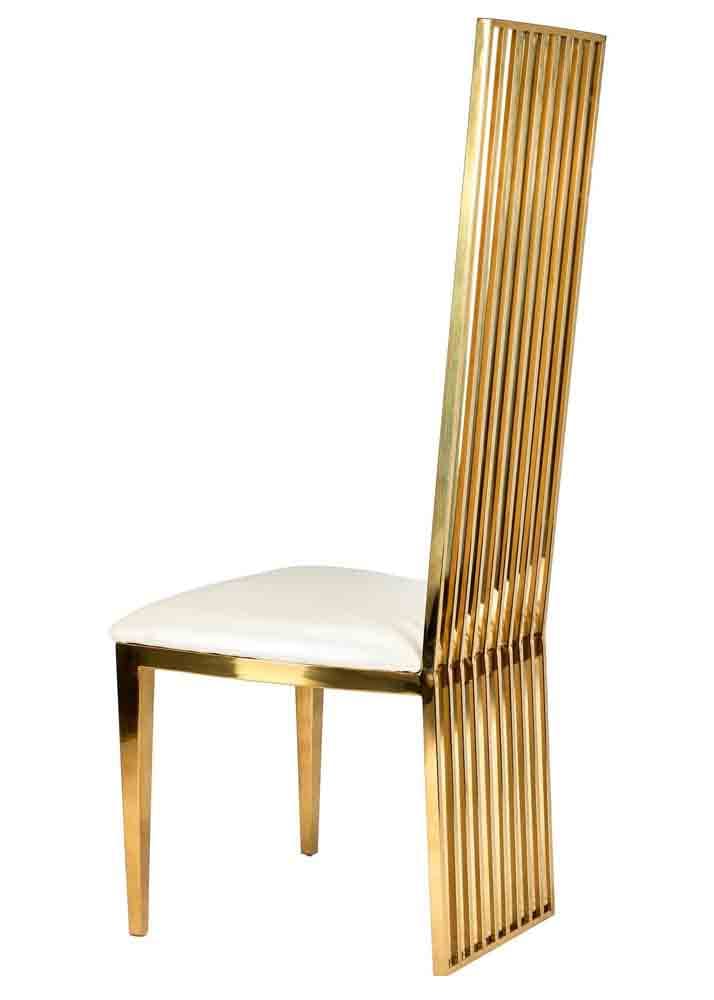 Chivari Gold Stainless Steel High Back Chair, Gold Frame, White Vinyl Seat CHBSSG-AX-T