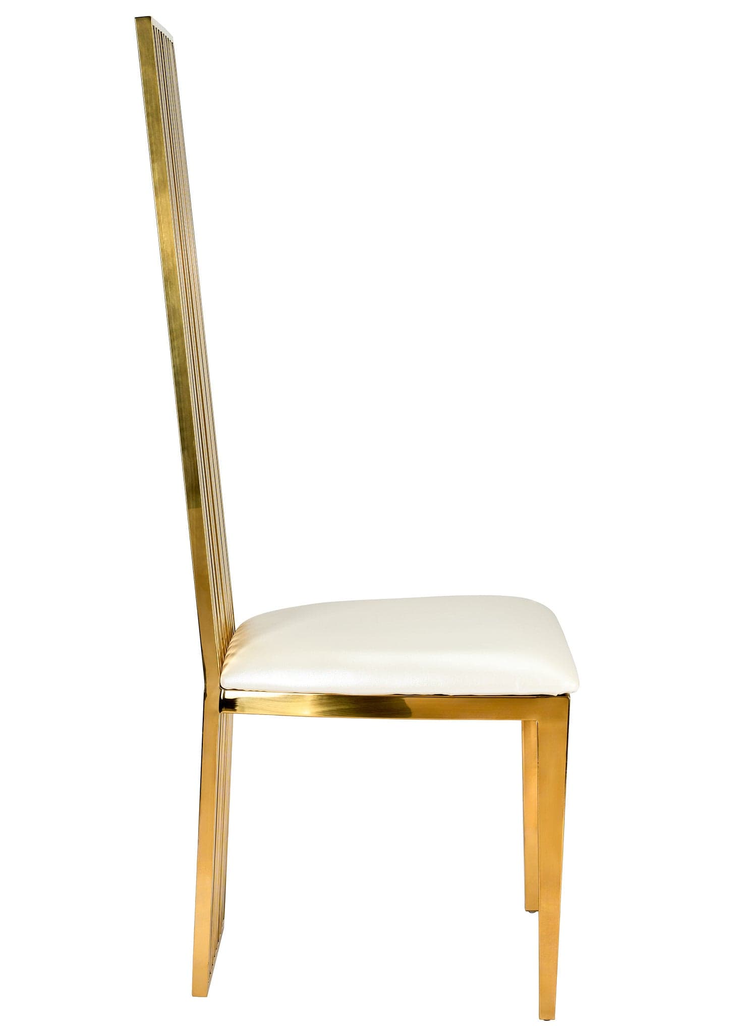 Chivari Gold Stainless Steel High Back Chair, Gold Frame, White Vinyl Seat CHBSSG-AX-T
