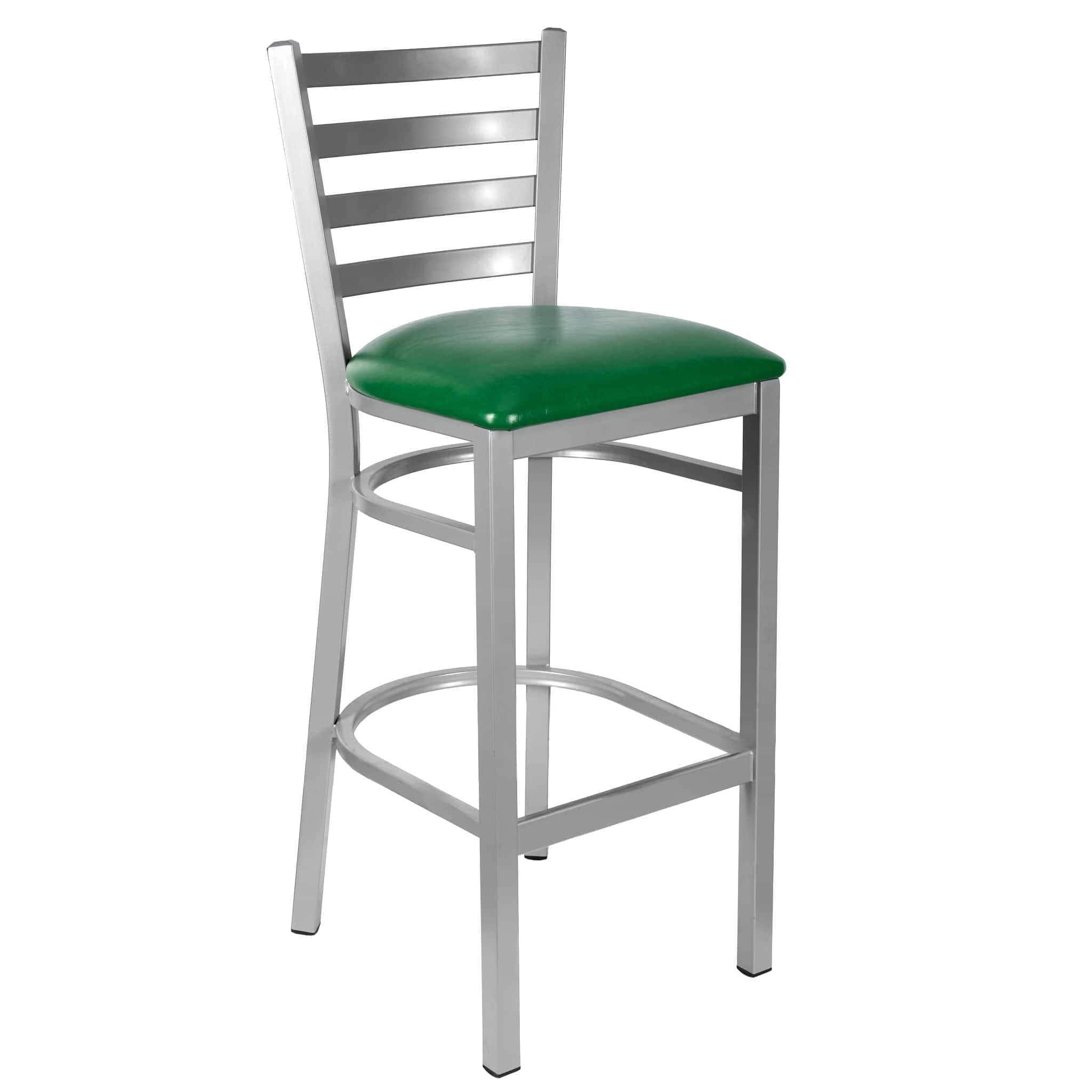 Chivari Ladder Back Bar Stool with Silver Frame and Green Vinyl Seat BLMSVGR-ZF-KT