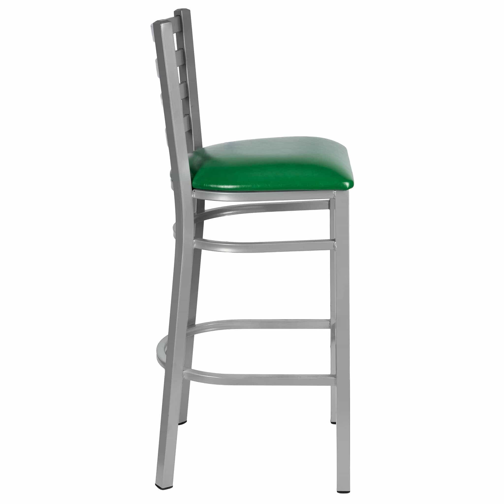 Chivari Ladder Back Bar Stool with Silver Frame and Green Vinyl Seat BLMSVGR-ZF-KT